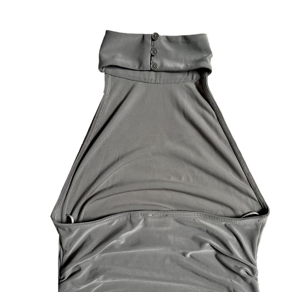 WILFRED / ARITIZIA TAUPE‎ HALTER NECKLINE FITTED “REMEDY” MIDI DRESS WITH SLIT - Picture 9 of 13